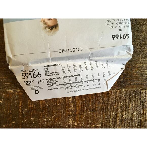 Simplicity Sewing Pattern S9166 Medieval Renaissance Witch Costume 14-22 UNCUT - Picture 3 of 3